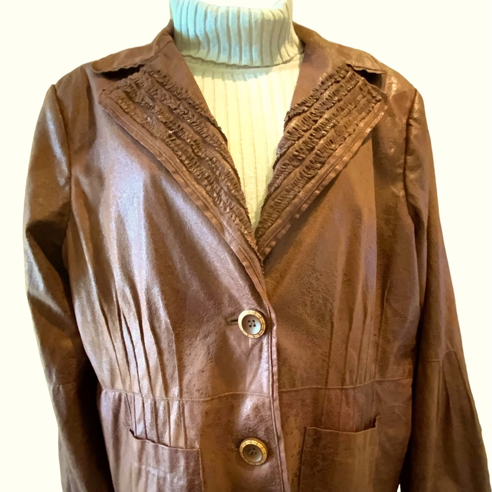 City Girl Nancy Bolen Jacket Brown Faux Leather Lightweight Fully Lined Large